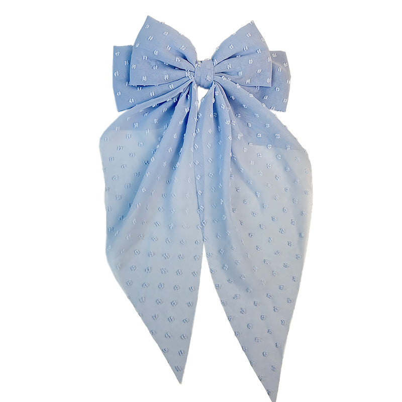Wholesale Chiffon Long Polka Dot Fabric Big Bow Hair Clip